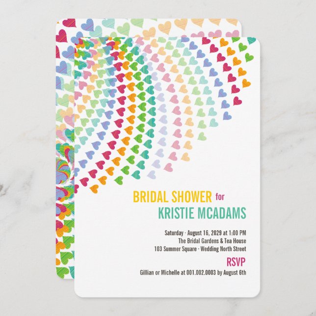 Fun Rainbow Hearts Sprinkles Bridal Shower Invite (Front/Back)