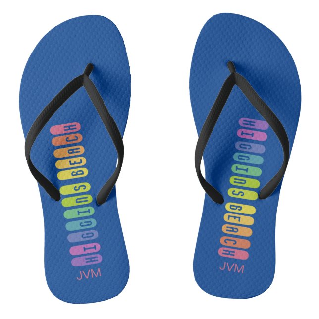 Fun Rainbow Higgins Beach Pattern Pink Monogram Thongs (Footbed)