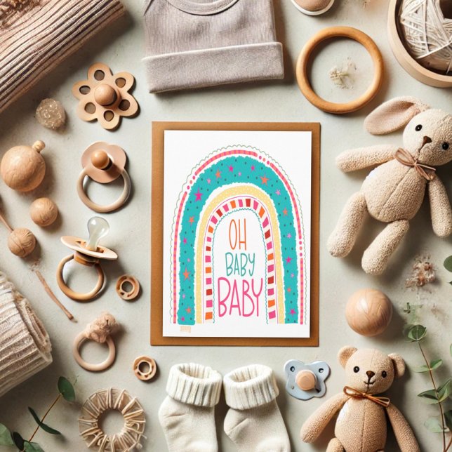 Fun Rainbow Oh Baby Baby Cute Unisex Card (Creator Uploaded)