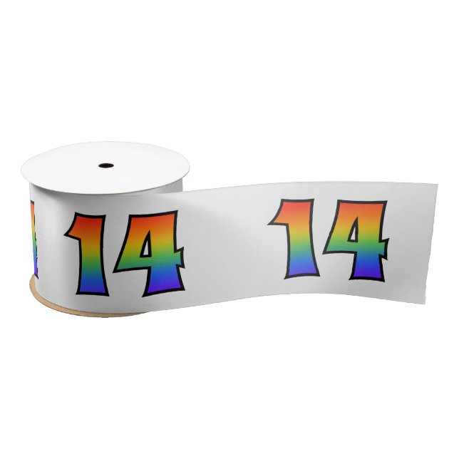Fun, Rainbow Pattern "14" Event Number (Grey) Satin Ribbon (Spool)