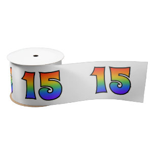 Fun, Rainbow Pattern "15" Event Number (Grey) Satin Ribbon