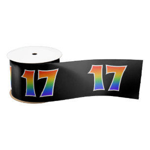 Fun, Rainbow Pattern "17" Event Number (Black) Satin Ribbon