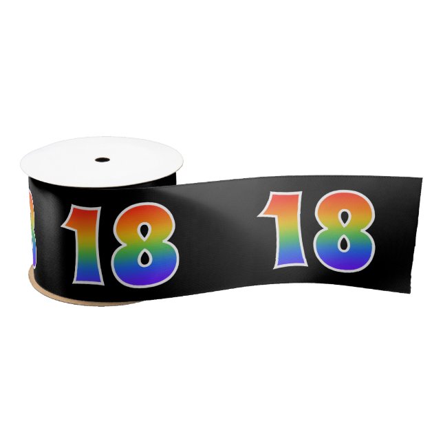 Fun, Rainbow Pattern "18" Event Number (Black) Satin Ribbon (Spool)
