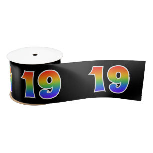 Fun, Rainbow Pattern "19" Event Number (Black) Satin Ribbon