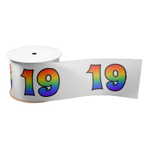 Fun, Rainbow Pattern "19" Event Number (Grey) Satin Ribbon
