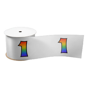 Fun, Rainbow Pattern "1" Event Number (Grey) Satin Ribbon