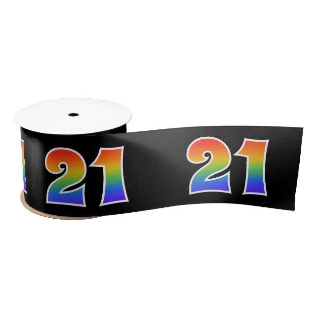 Fun, Rainbow Pattern "21" Event Number (Black) Satin Ribbon (Spool)