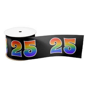 Fun, Rainbow Pattern "25" Event Number (Black) Satin Ribbon