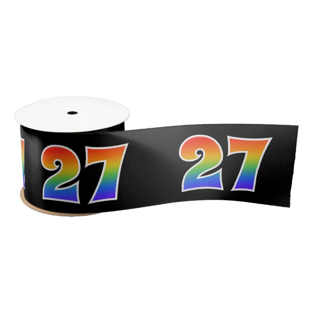 Fun, Rainbow Pattern "27" Event Number (Black) Satin Ribbon (Spool)