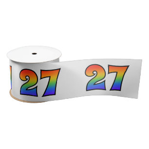 Fun, Rainbow Pattern "27" Event Number (Grey) Satin Ribbon
