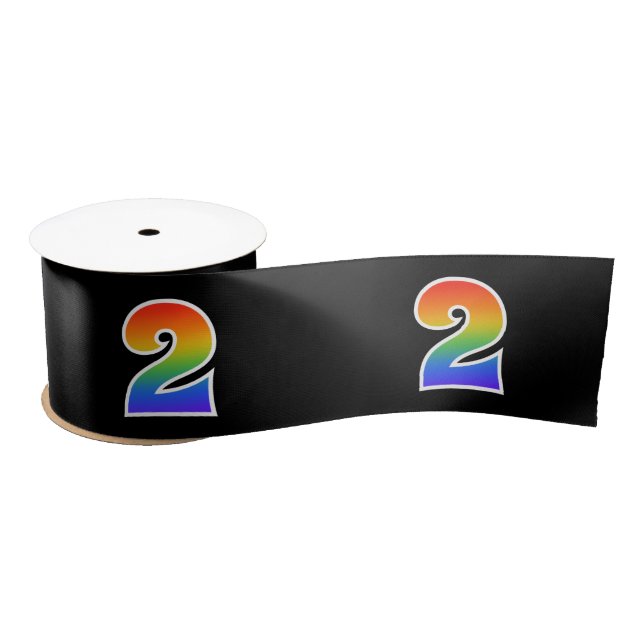 Fun, Rainbow Pattern "2" Event Number (Black) Satin Ribbon (Spool)