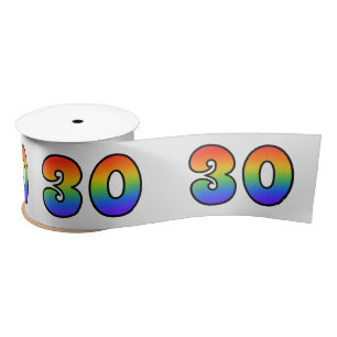Fun, Rainbow Pattern "30" Event Number (Grey) Satin Ribbon
