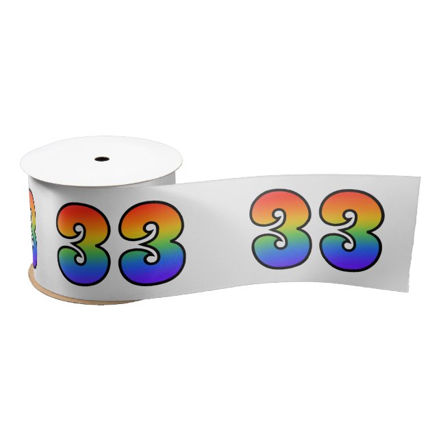 Fun, Rainbow Pattern "33" Event Number (Grey) Satin Ribbon (Spool)