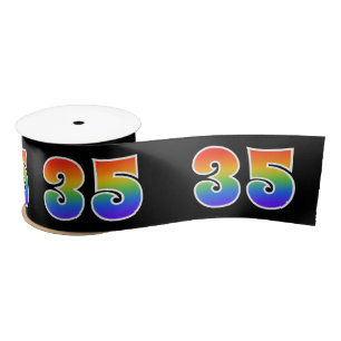 Fun, Rainbow Pattern "35" Event Number (Black) Satin Ribbon