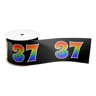 Fun, Rainbow Pattern "37" Event Number (Black) Satin Ribbon