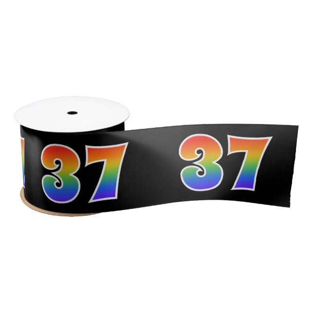 Fun, Rainbow Pattern "37" Event Number (Black) Satin Ribbon (Spool)