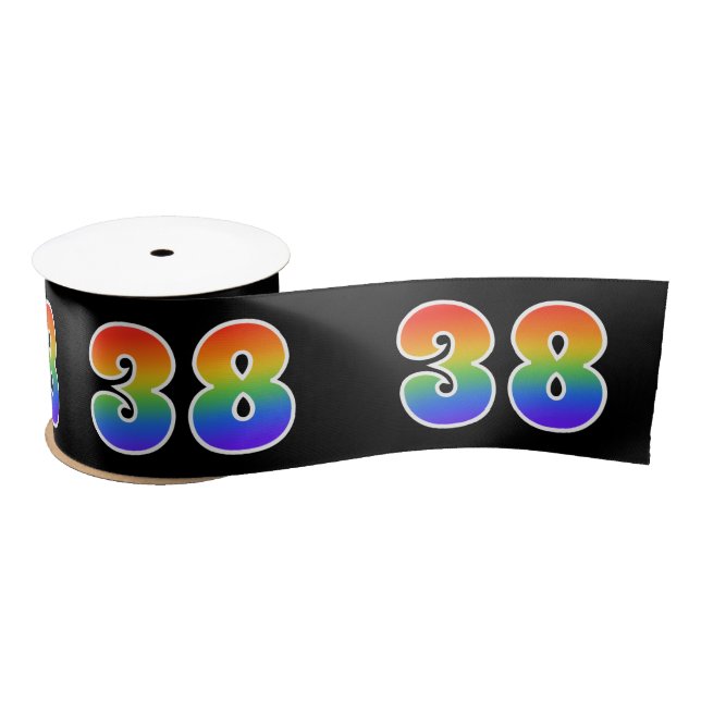 Fun, Rainbow Pattern "38" Event Number (Black) Satin Ribbon (Spool)