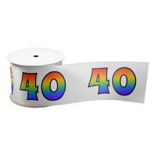Fun, Rainbow Pattern "40" Event Number (Grey) Satin Ribbon