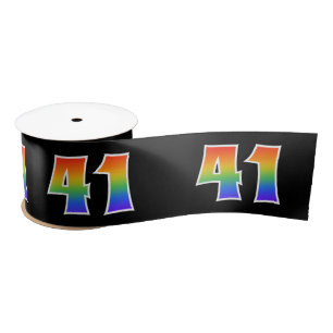 Fun, Rainbow Pattern "41" Event Number (Black) Satin Ribbon