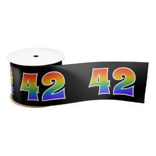 Fun, Rainbow Pattern "42" Event Number (Black) Satin Ribbon