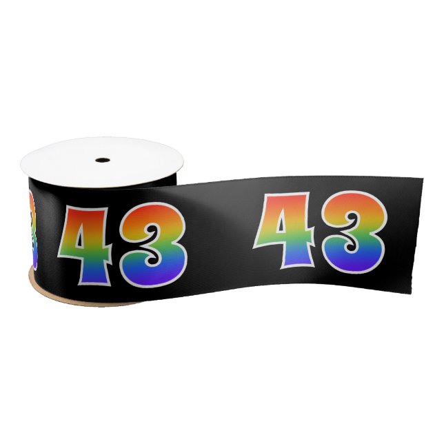 Fun, Rainbow Pattern "43" Event Number (Black) Satin Ribbon (Spool)