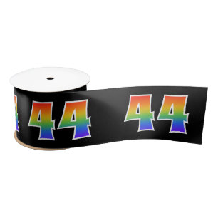Fun, Rainbow Pattern "44" Event Number (Black) Satin Ribbon