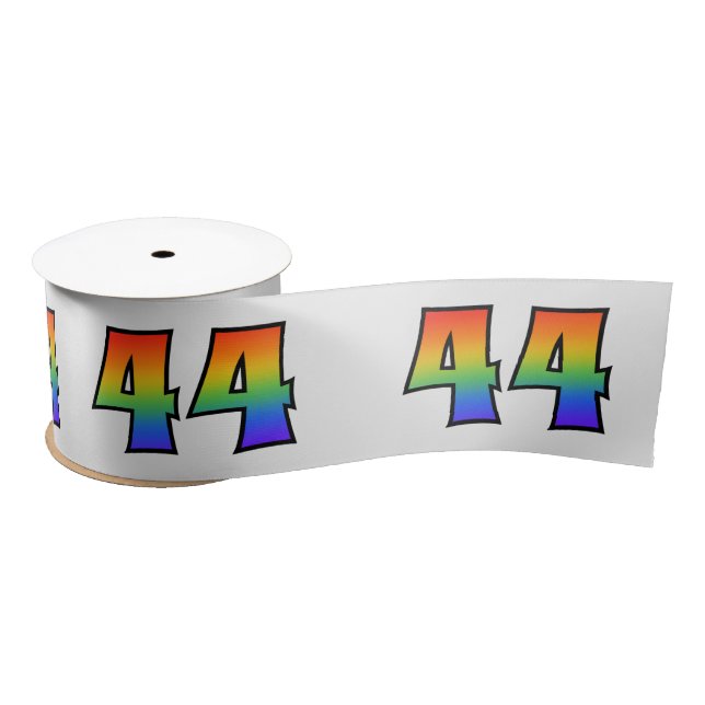 Fun, Rainbow Pattern "44" Event Number (Grey) Satin Ribbon (Spool)