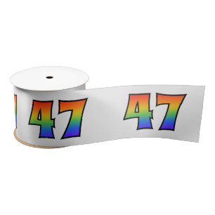 Fun, Rainbow Pattern "47" Event Number (Grey) Satin Ribbon