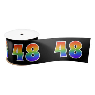 Fun, Rainbow Pattern "48" Event Number (Black) Satin Ribbon
