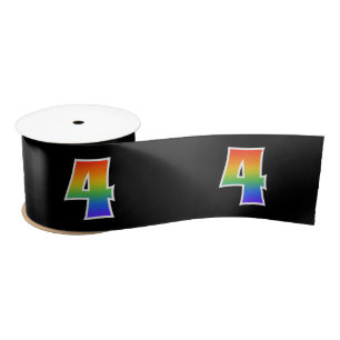 Fun, Rainbow Pattern "4" Event Number (Black) Satin Ribbon