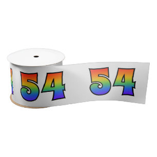 Fun, Rainbow Pattern "54" Event Number (Grey) Satin Ribbon