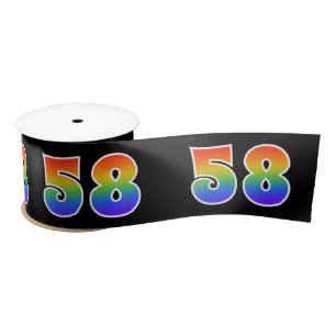 Fun, Rainbow Pattern "58" Event Number (Black) Satin Ribbon
