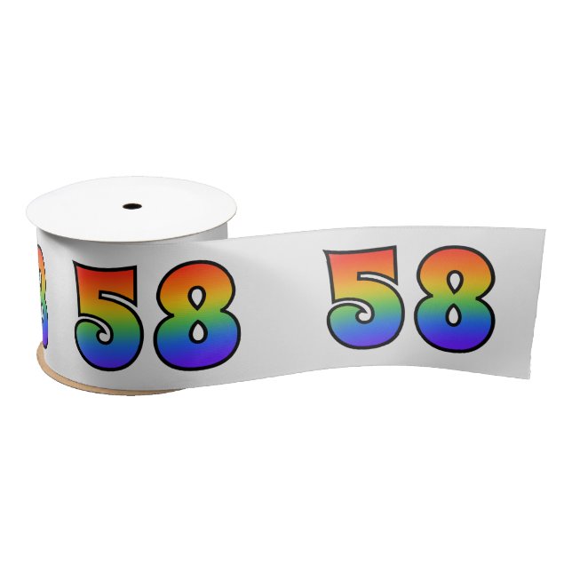 Fun, Rainbow Pattern "58" Event Number (Grey) Satin Ribbon (Spool)