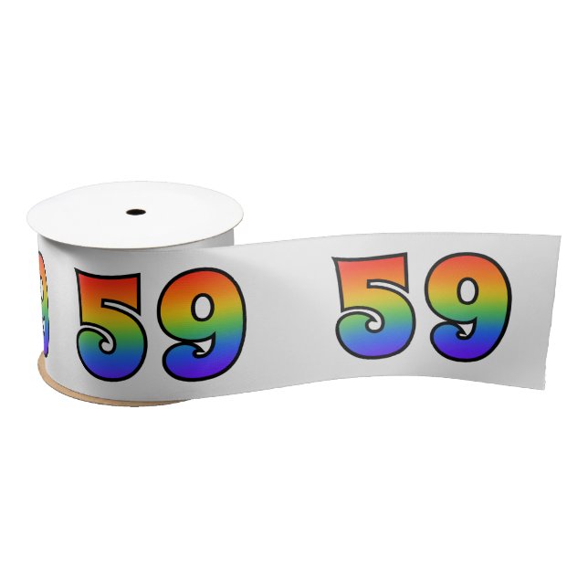 Fun, Rainbow Pattern "59" Event Number (Grey) Satin Ribbon (Spool)