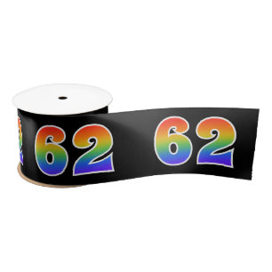 Fun, Rainbow Pattern "62" Event Number (Black) Satin Ribbon