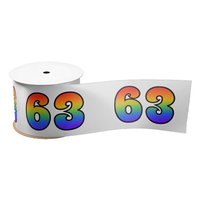 Fun, Rainbow Pattern "63" Event Number (Grey) Satin Ribbon (Spool)