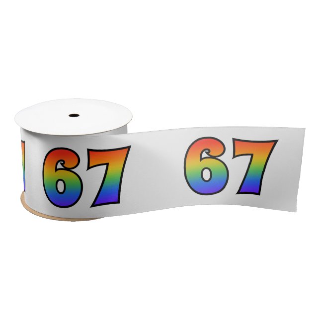 Fun, Rainbow Pattern "67" Event Number (Grey) Satin Ribbon (Spool)