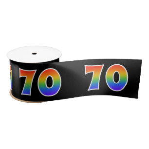 Fun, Rainbow Pattern "70" Event Number (Black) Satin Ribbon
