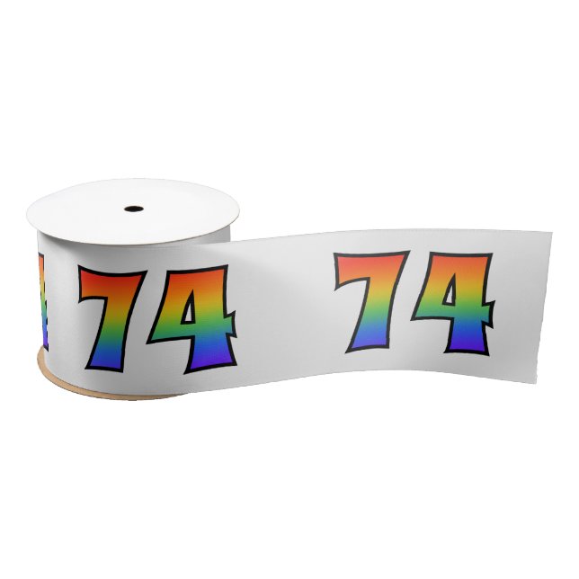 Fun, Rainbow Pattern "74" Event Number (Grey) Satin Ribbon (Spool)