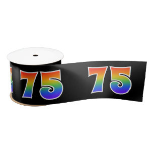 Fun, Rainbow Pattern "75" Event Number (Black) Satin Ribbon