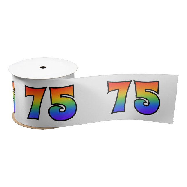 Fun, Rainbow Pattern "75" Event Number (Grey) Satin Ribbon (Spool)