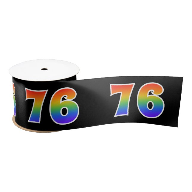 Fun, Rainbow Pattern "76" Event Number (Black) Satin Ribbon (Spool)