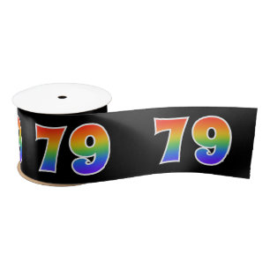 Fun, Rainbow Pattern "79" Event Number (Black) Satin Ribbon