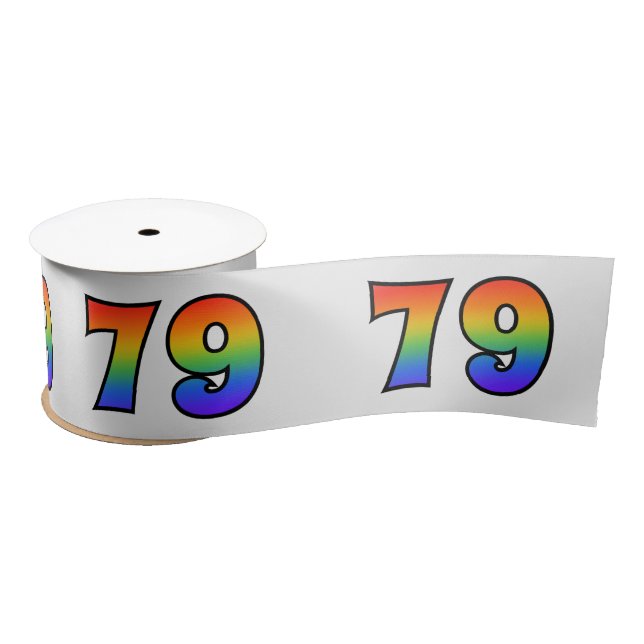 Fun, Rainbow Pattern "79" Event Number (Grey) Satin Ribbon (Spool)