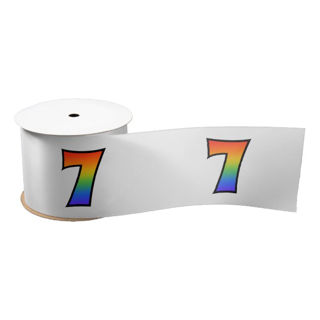 Fun, Rainbow Pattern "7" Event Number (Grey) Satin Ribbon (Spool)