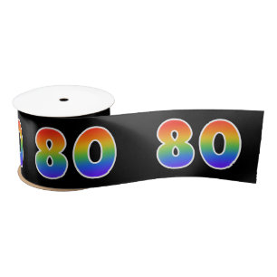 Fun, Rainbow Pattern "80" Event Number (Black) Satin Ribbon
