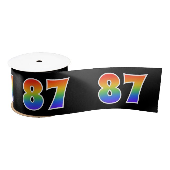 Fun, Rainbow Pattern "87" Event Number (Black) Satin Ribbon (Spool)