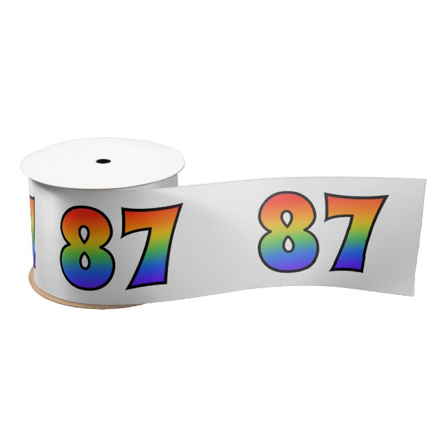 Fun, Rainbow Pattern "87" Event Number (Grey) Satin Ribbon (Spool)