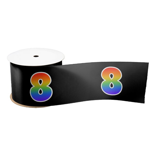 Fun, Rainbow Pattern "8" Event Number (Black) Satin Ribbon (Spool)