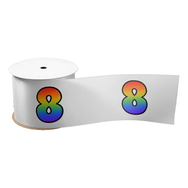 Fun, Rainbow Pattern "8" Event Number (Grey) Satin Ribbon (Spool)